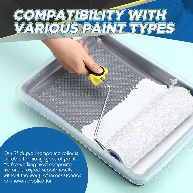 Threlaco 3 Pcs 9 Inch Drywall Compound Roller Cover with 1 Pcs Paint Frame, Drywall Texture Brush, Mud Roller for Putty, diatomaceous Earth, molding Paste, Textured coatings - Image 5